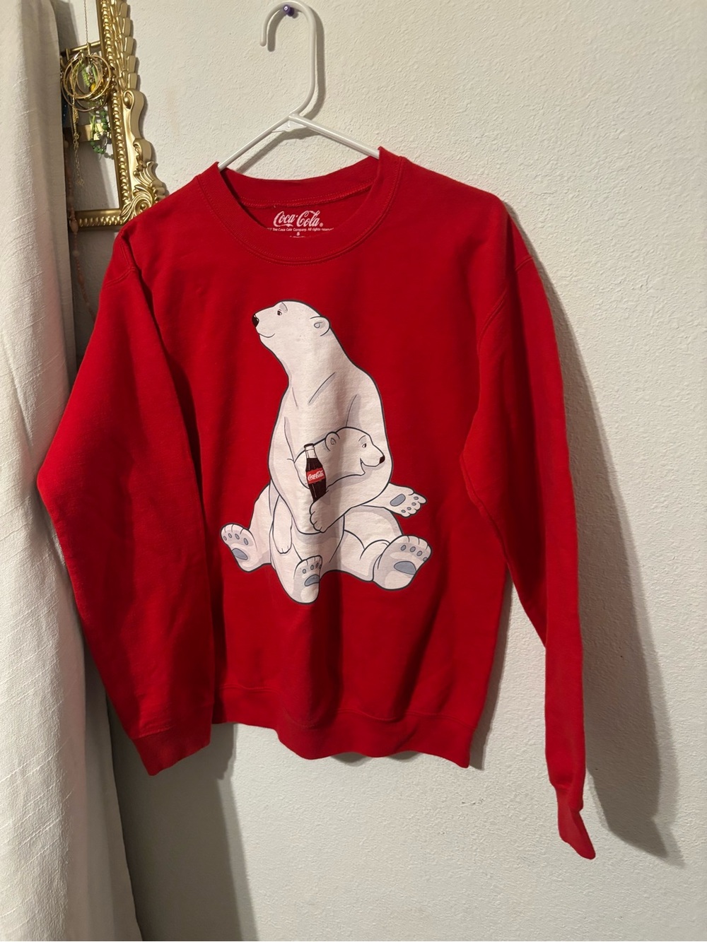 Coca Cola Red Crewneck with Polar Bear Holding Bottle Graphic
